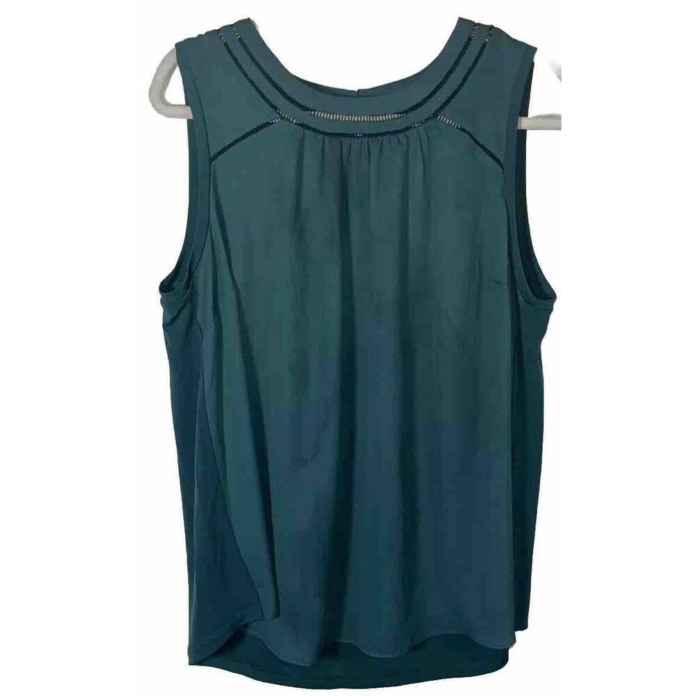 41 Hawthorn Ellie Lace Lattice Lace Trim Sleeveless Blouse Green Teal Size 1X